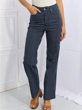 Judy Blue Navy and White Vertical Stripe Pants